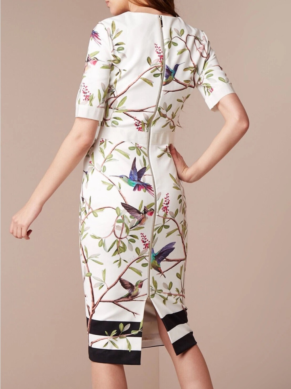 EUC TED BAKER Everly Highgrove Hummingbird Blossom Bodycon Dress L/10 - Picture 9 of 16